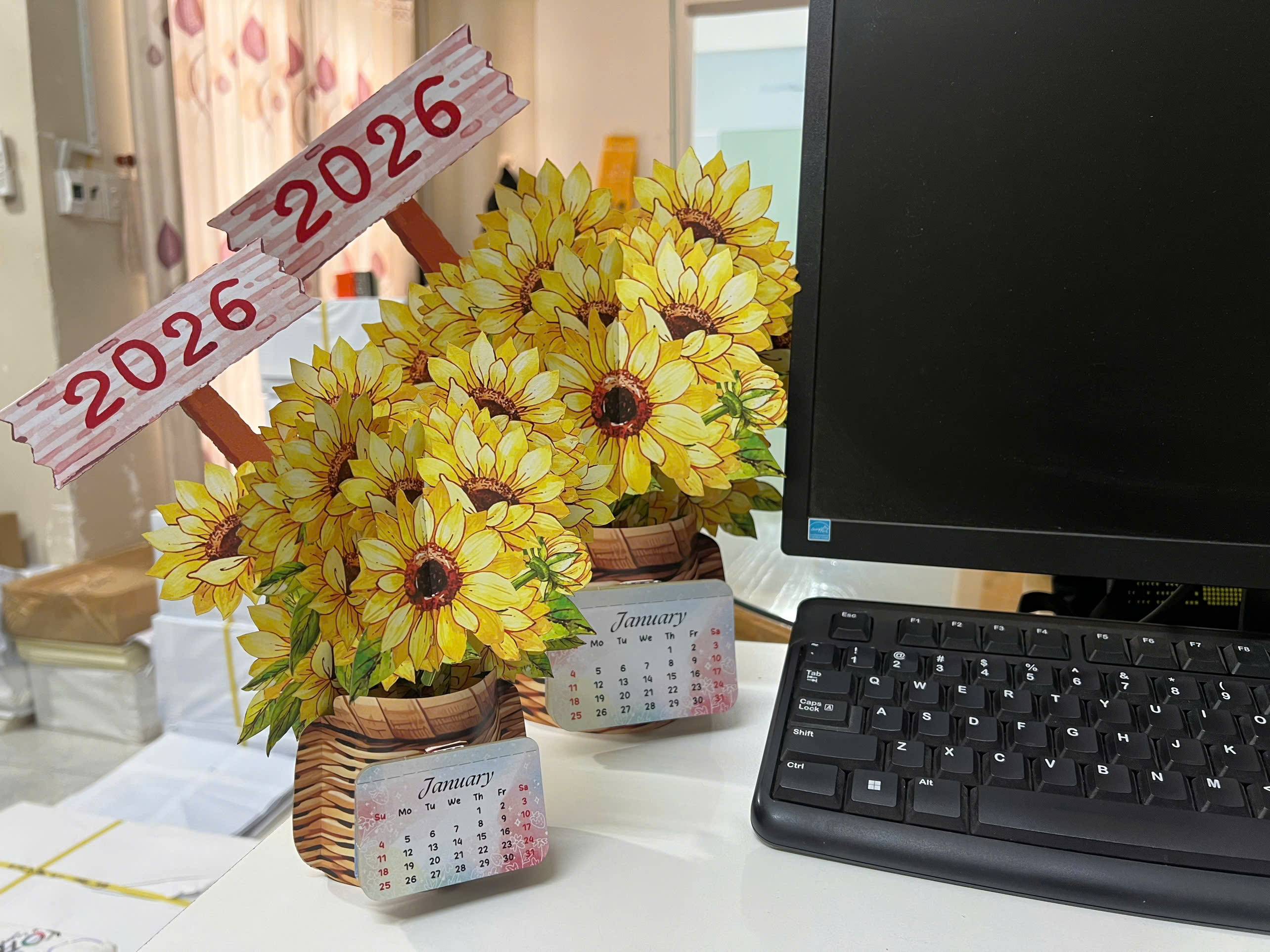 Lịch 3D hoa hướng dương 2026 để bàn trang trí - Lịch để bàn đẹp, quà tặng năm mới, decor văn phòng