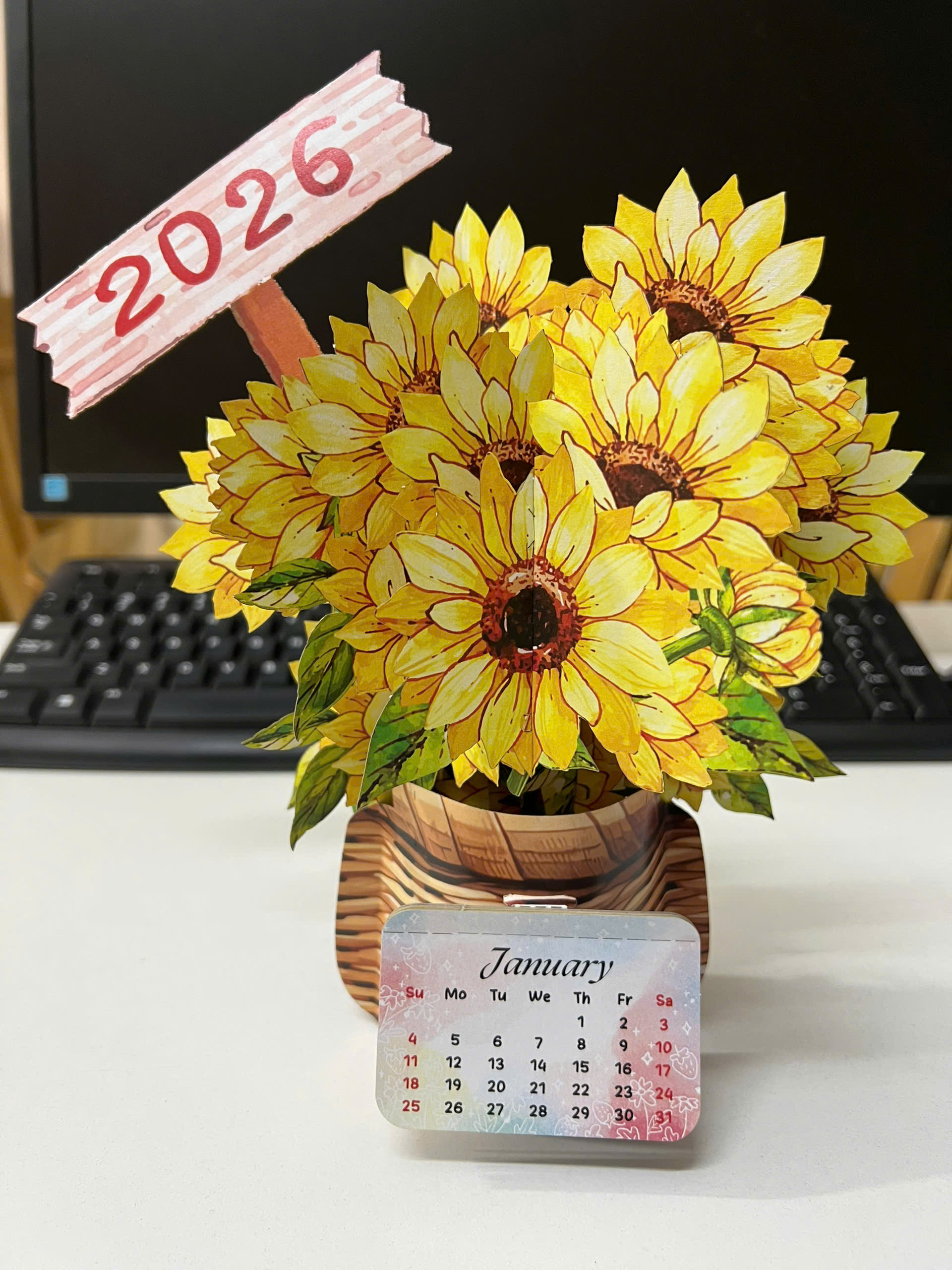 Lịch 3D hoa hướng dương 2026 để bàn trang trí - Lịch để bàn đẹp, quà tặng năm mới, decor văn phòng-1
