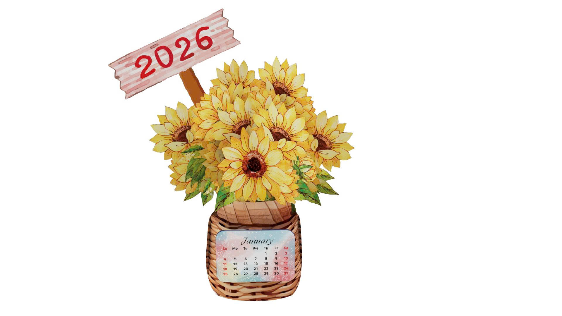 Lịch 3D hoa hướng dương 2026 để bàn trang trí - Lịch để bàn đẹp, quà tặng năm mới, decor văn phòng-3